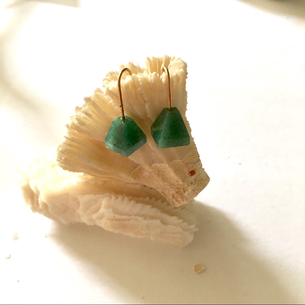 Earrings Vintage GF Jade Green Pyramid-shaped